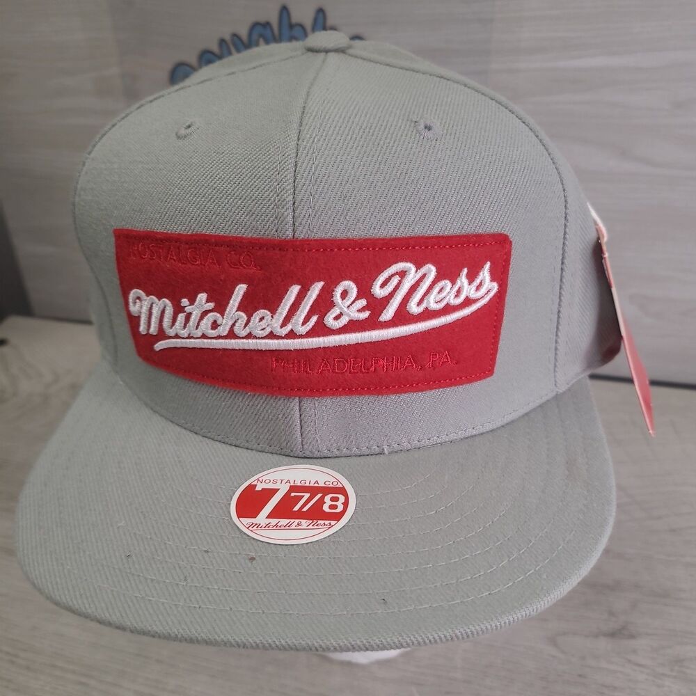 Mitchell & Ness Embroidred Patch Gray Fitted Cap Hat Size 7 7/8 NEW NWT